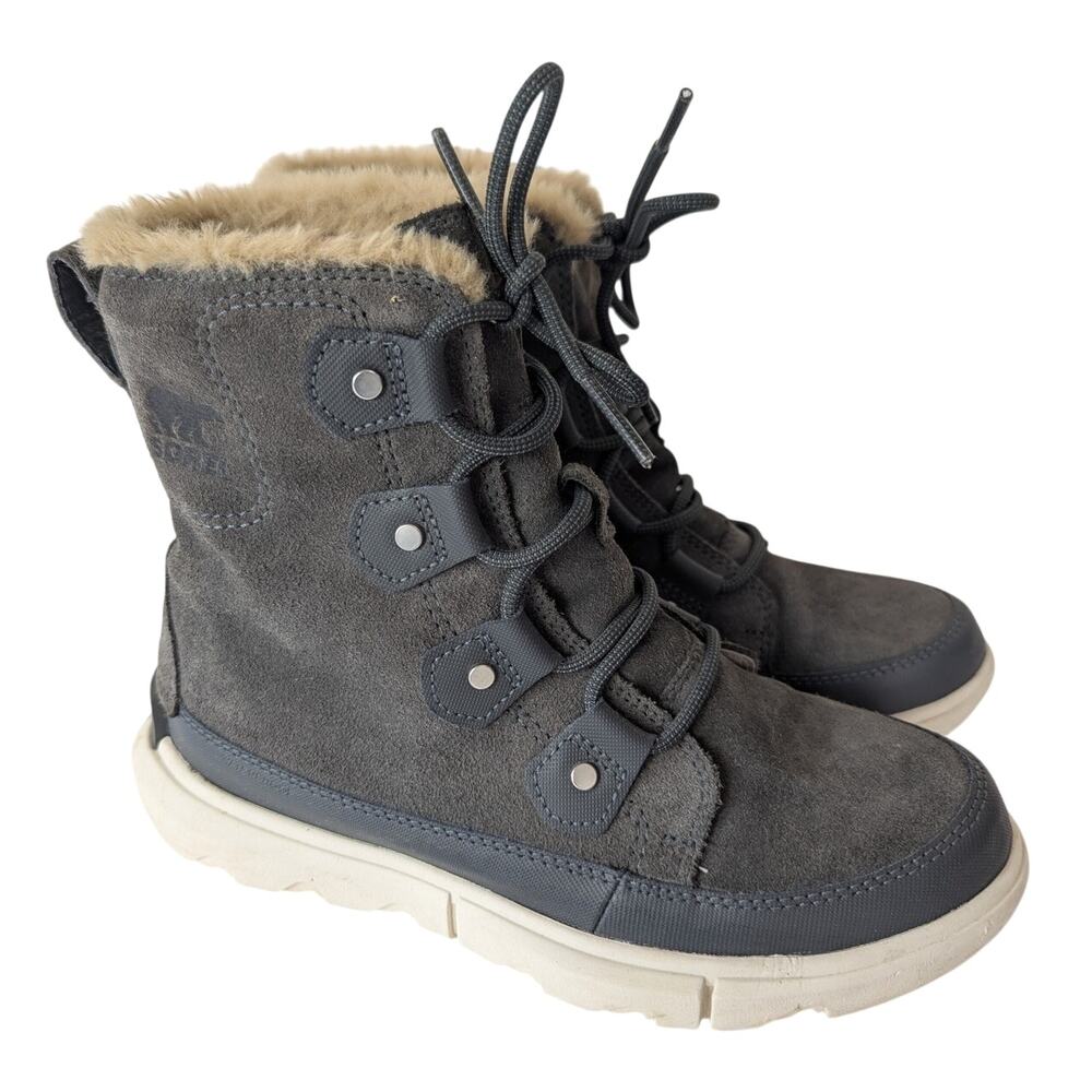 Sorel Explorer II Joan Faux Fur Lace Up Winter Snow Boot Size 6 Gray Women's